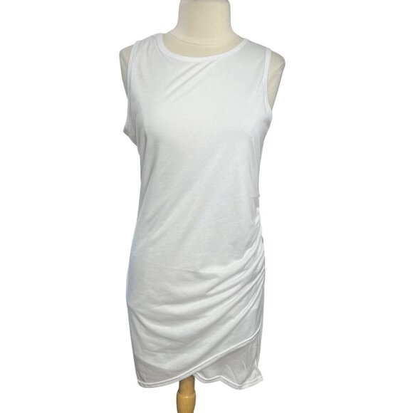 BTFBM Tank Dress Womens Large White Sleeveless Ruched Bodycom New - Picture 1 of 9